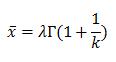 The mean equals lambda times gamma-function of one plus one over k